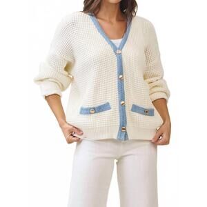 NEW ABLE contrast cardigan in cream and denim